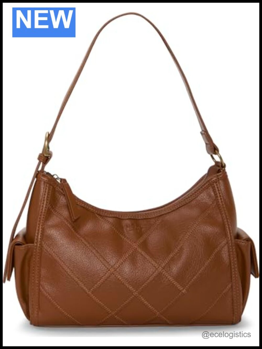 Tish Stitched Hobo Shoulder Bag Faux Leather Zipper Top Handle